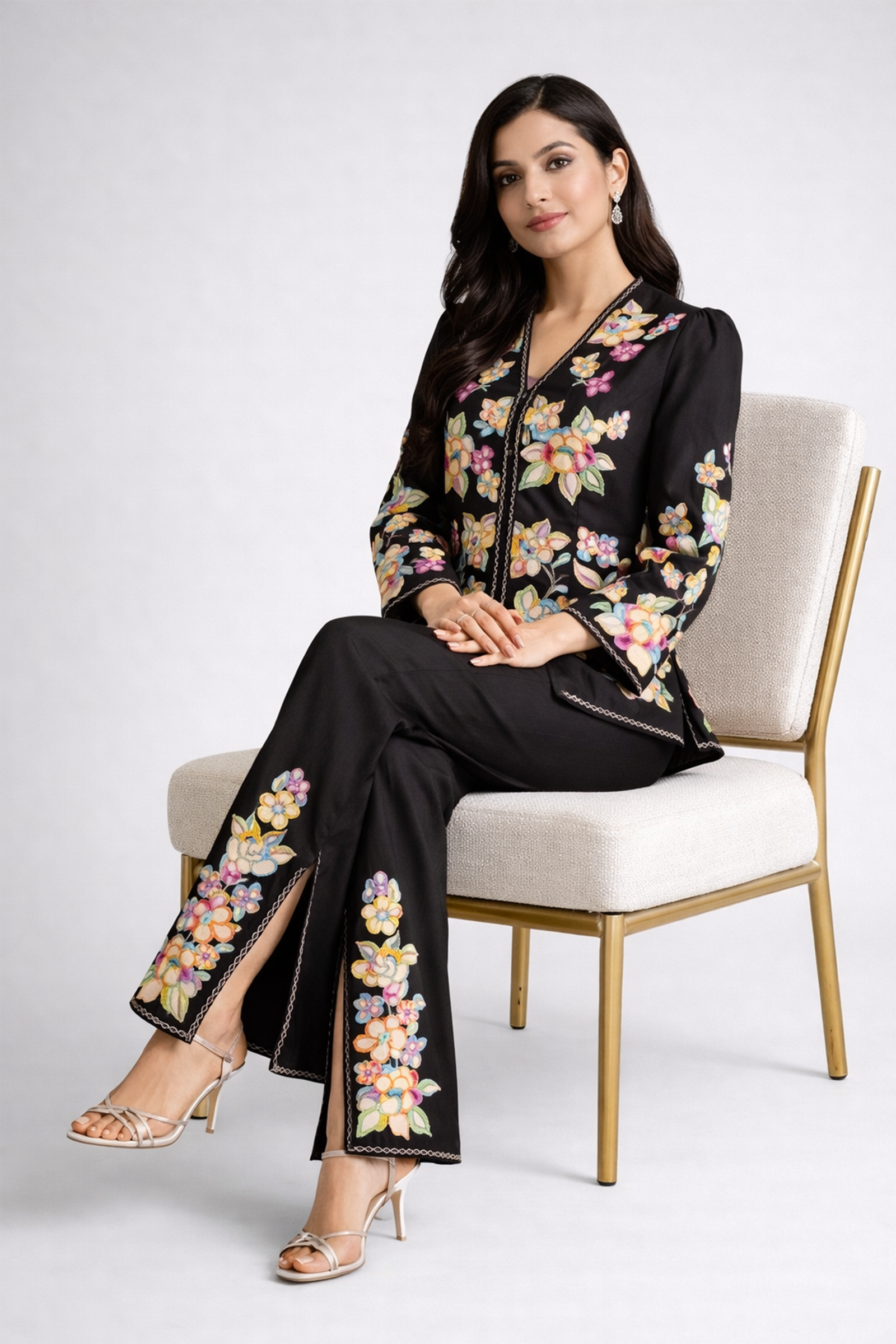 Midnight Bloom Embroidered Co-ord Set