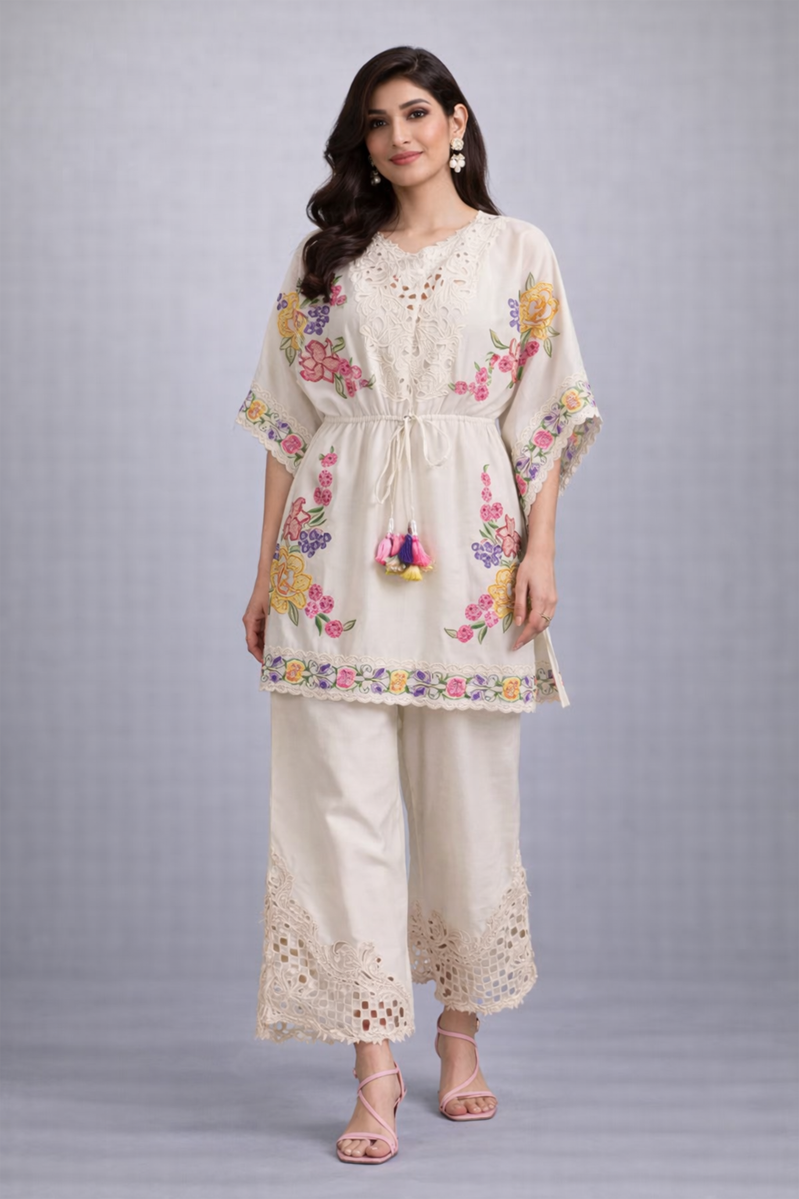 Ivory Blossom Kaftan Co-ord Set