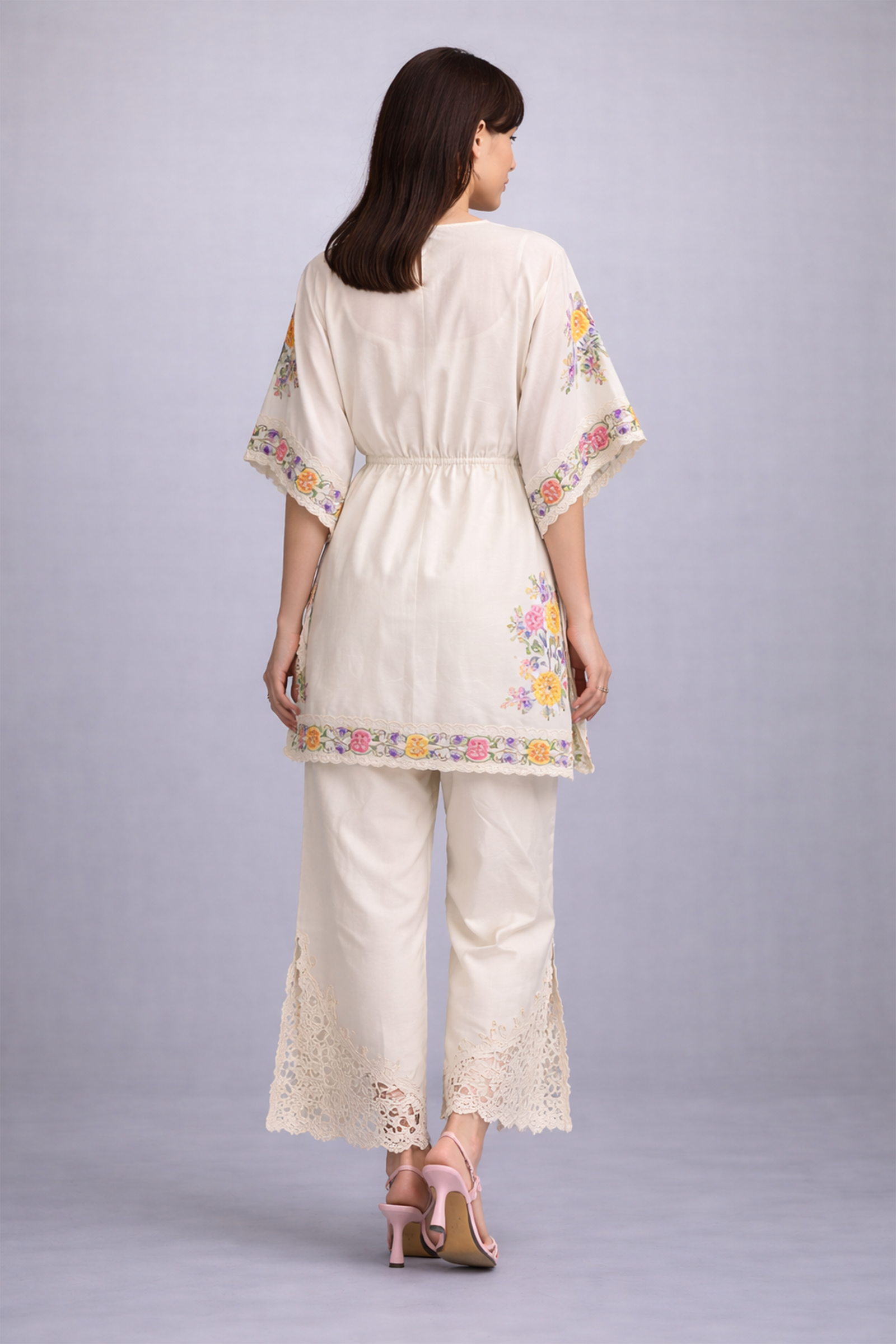 Ivory Blossom Kaftan Co-ord Set