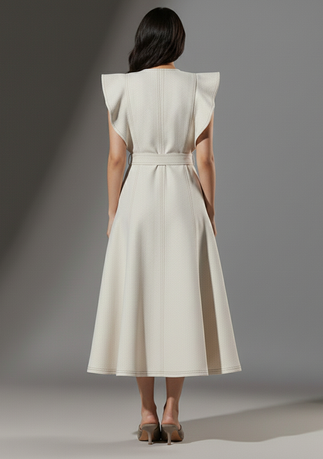 Ivory Grace Belted Midi Dress