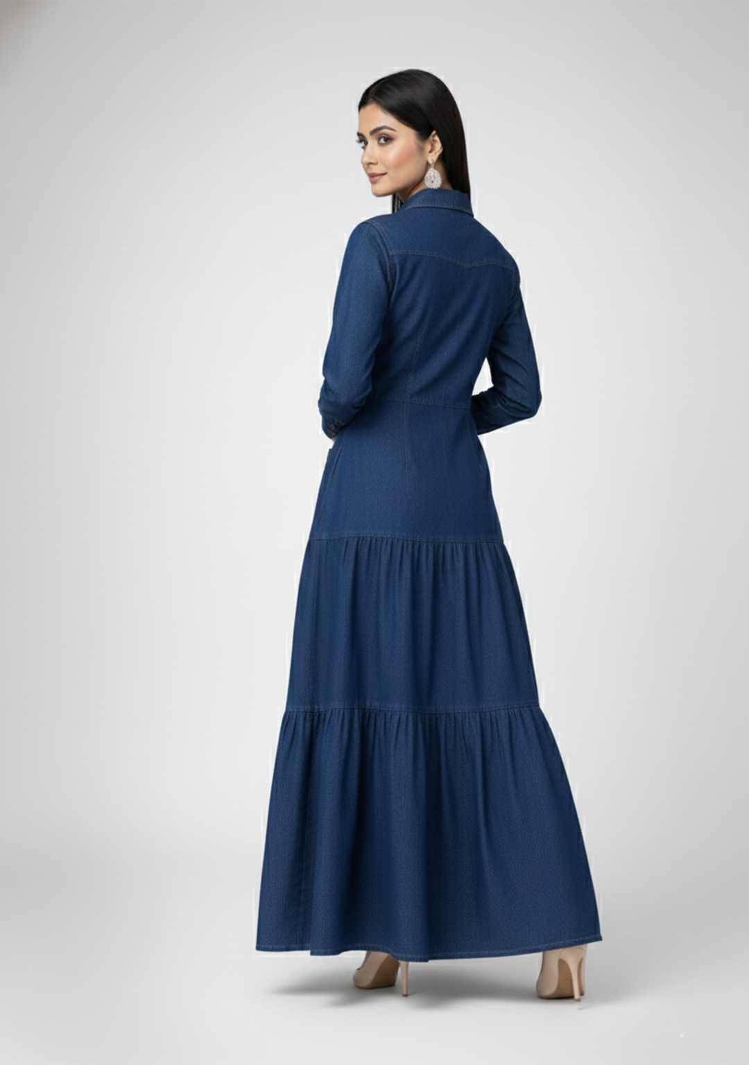 Denim Tiered Maxi Dress