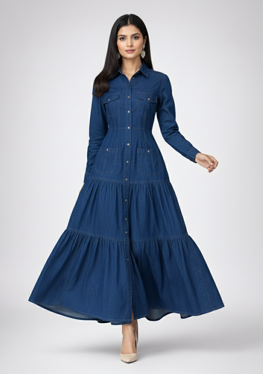 Denim Tiered Maxi Dress