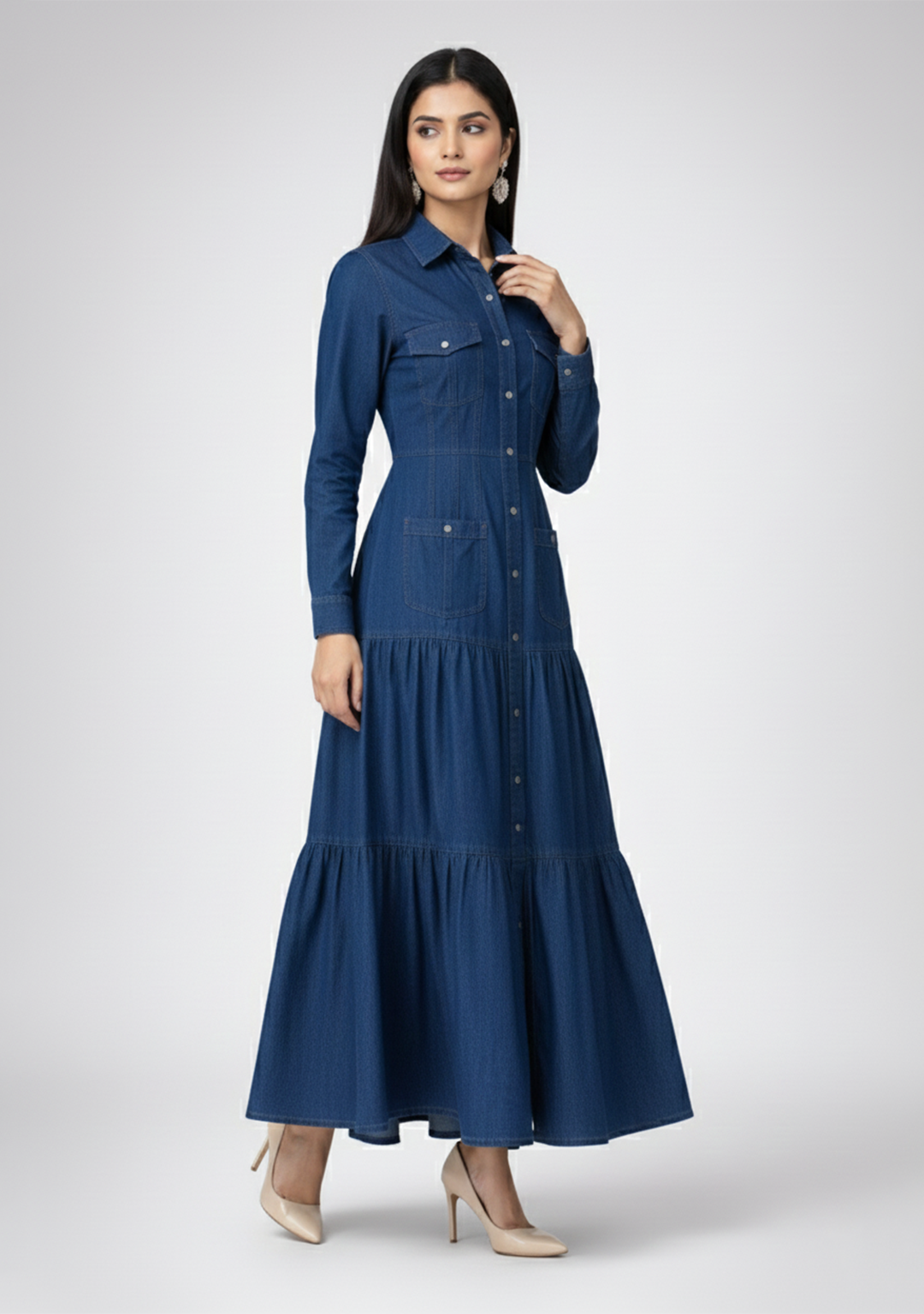 Denim Tiered Maxi Dress