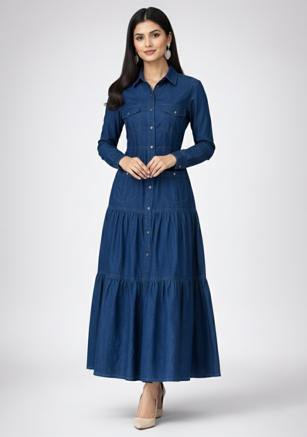 Denim Tiered Maxi Dress