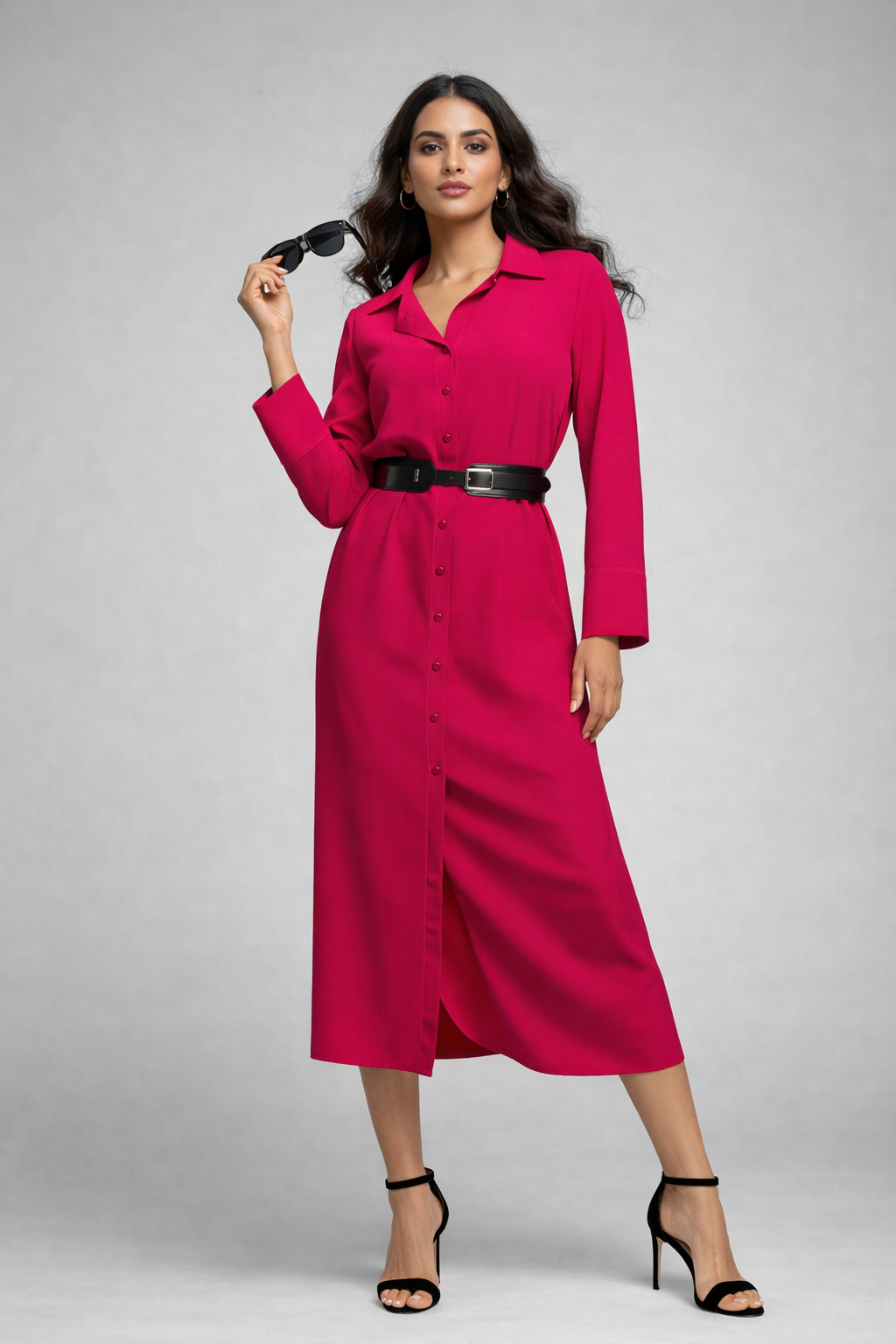Soft Petal Belted Midi Dress
