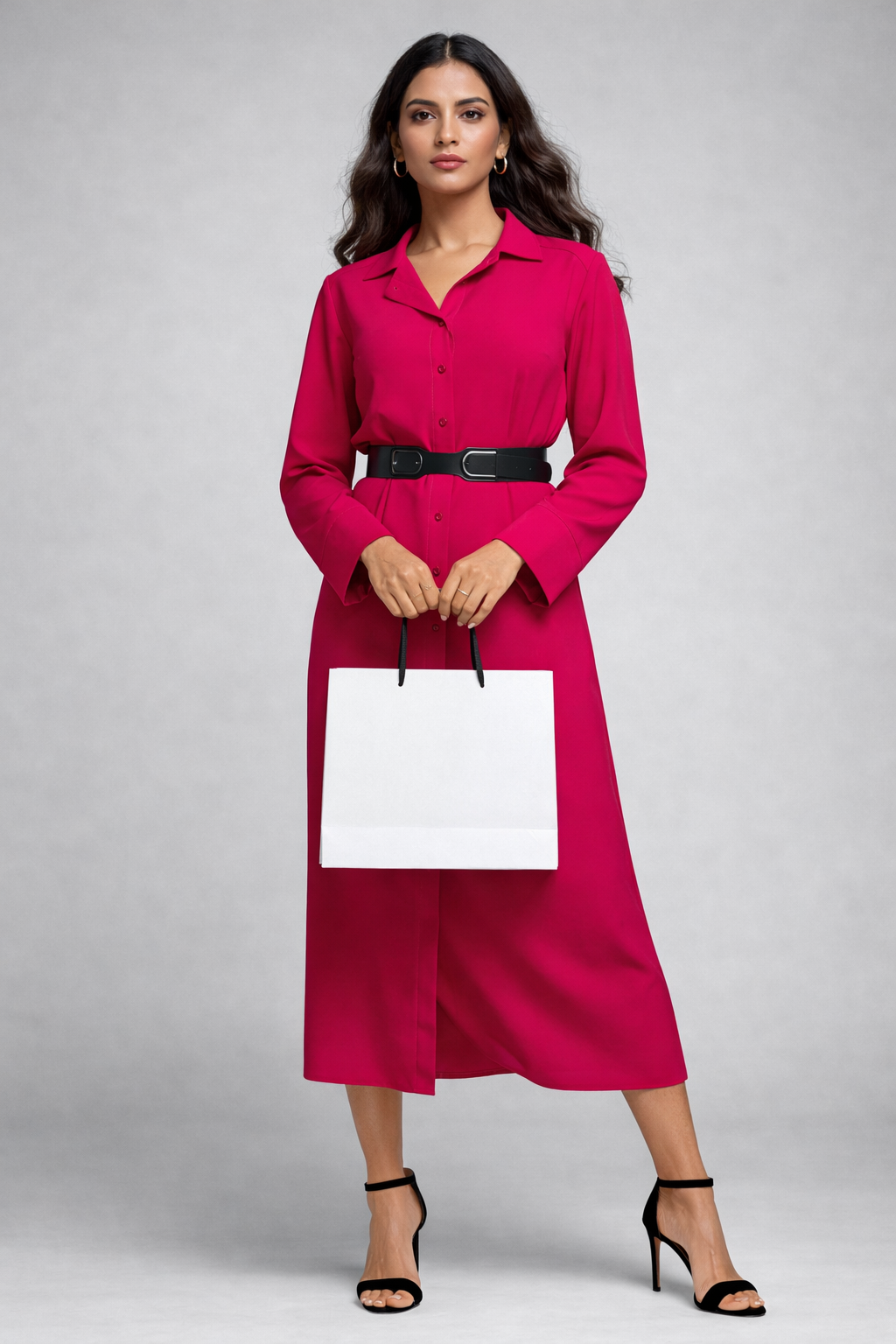 Soft Petal Belted Midi Dress