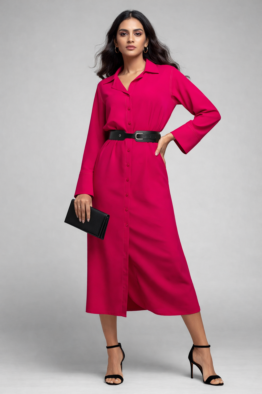 Soft Petal Belted Midi Dress