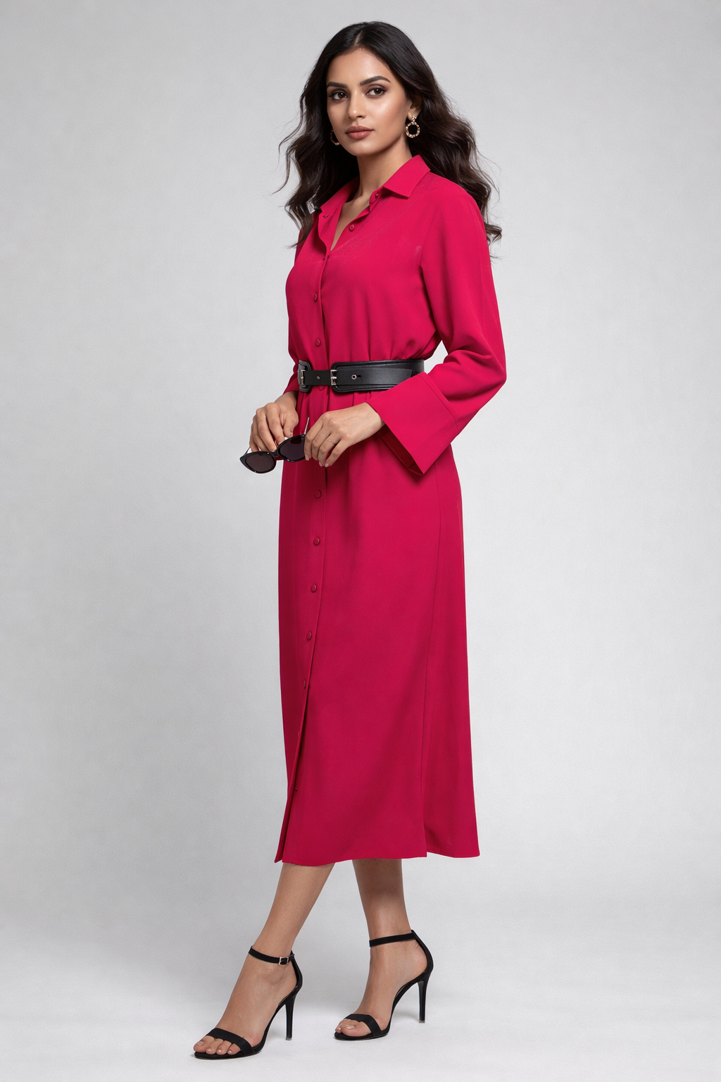 Soft Petal Belted Midi Dress