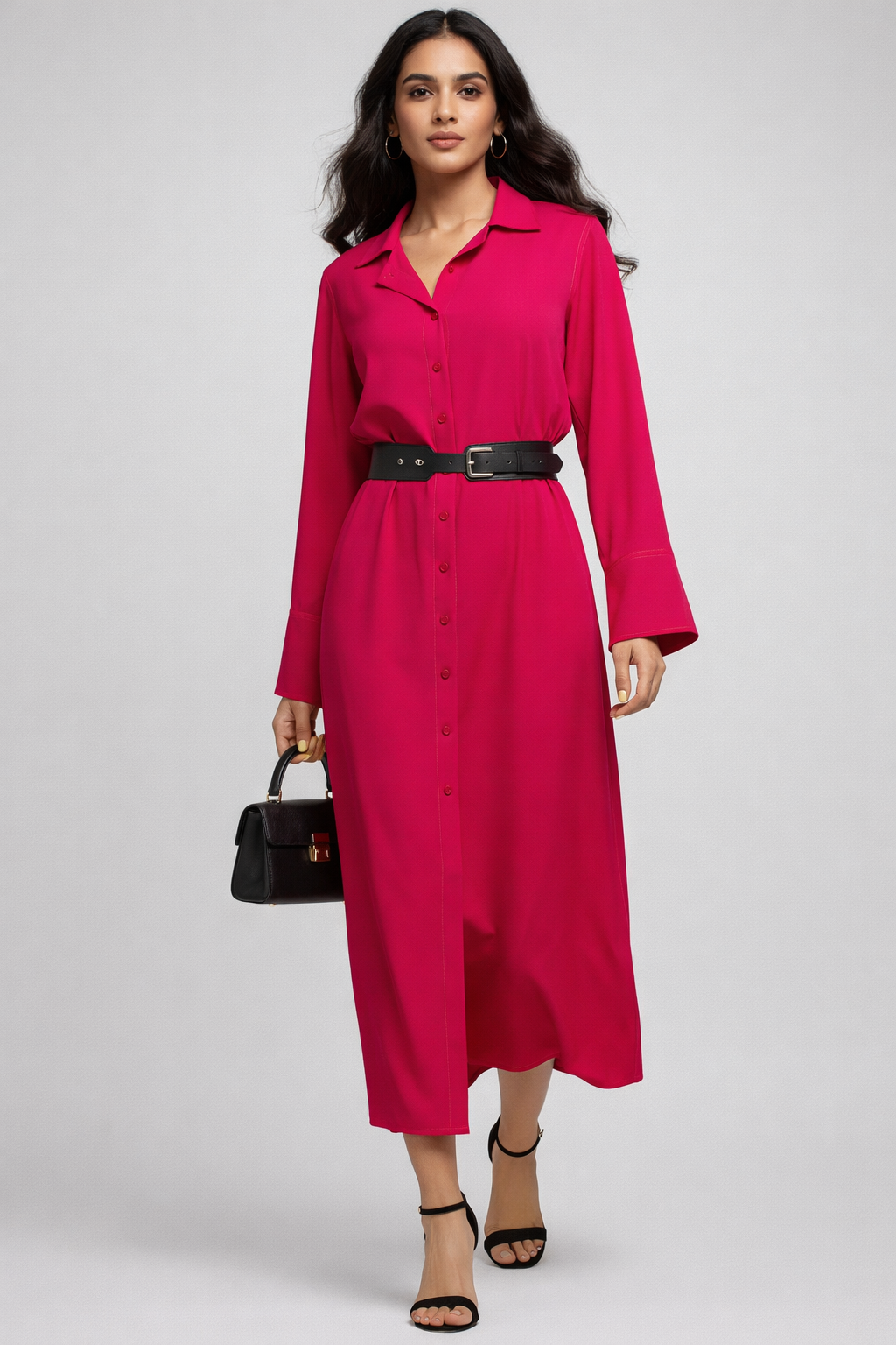 Soft Petal Belted Midi Dress