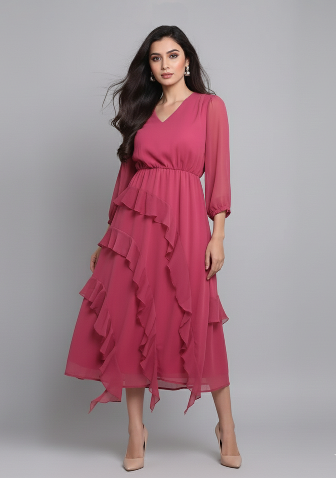 The Rose Tiered Midi Chiffon Dress