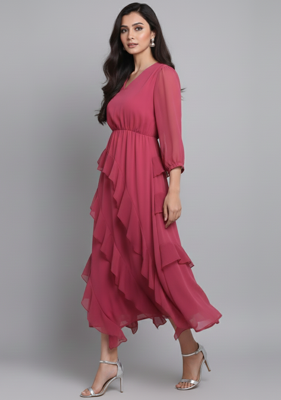 The Rose Tiered Midi Chiffon Dress
