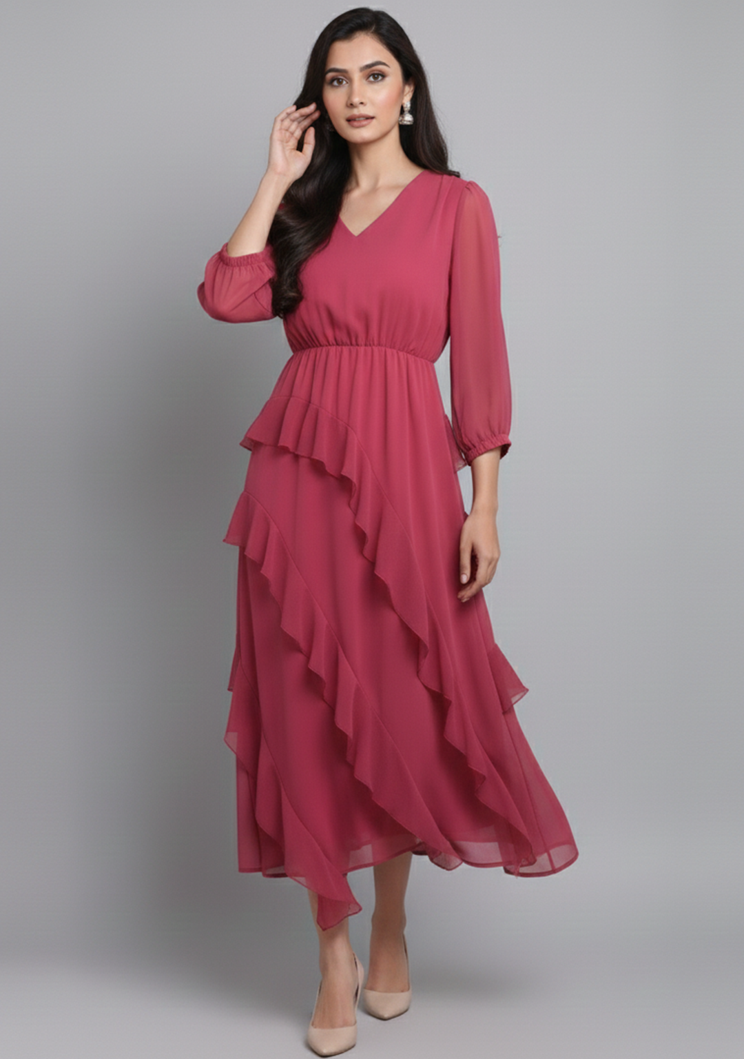 The Rose Tiered Midi Chiffon Dress