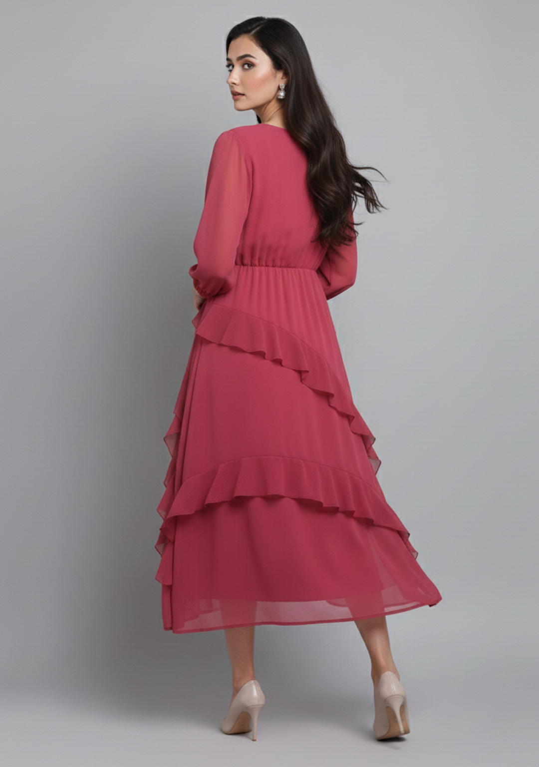 The Rose Tiered Midi Chiffon Dress