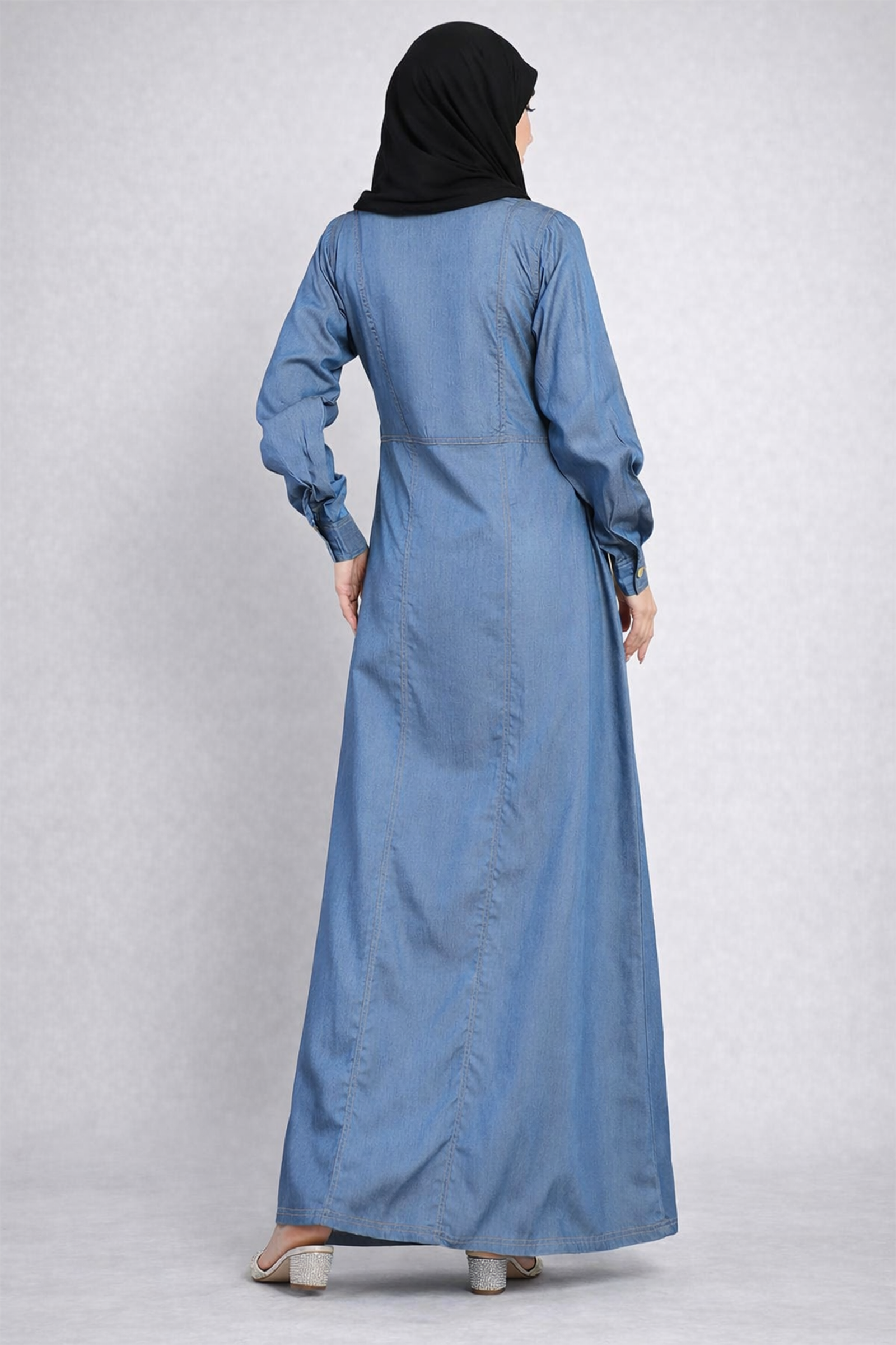 Indigo Chambray Zip-Front Abaya