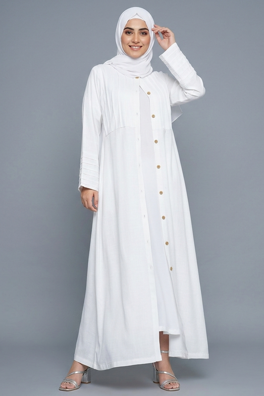 Ivory Pintuck Button-Down Abaya
