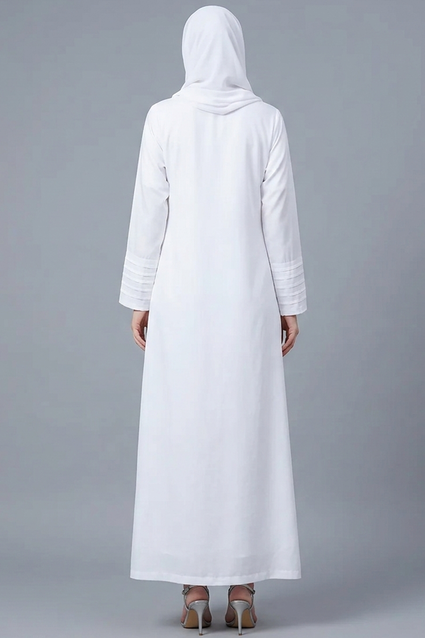 Ivory Pintuck Button-Down Abaya