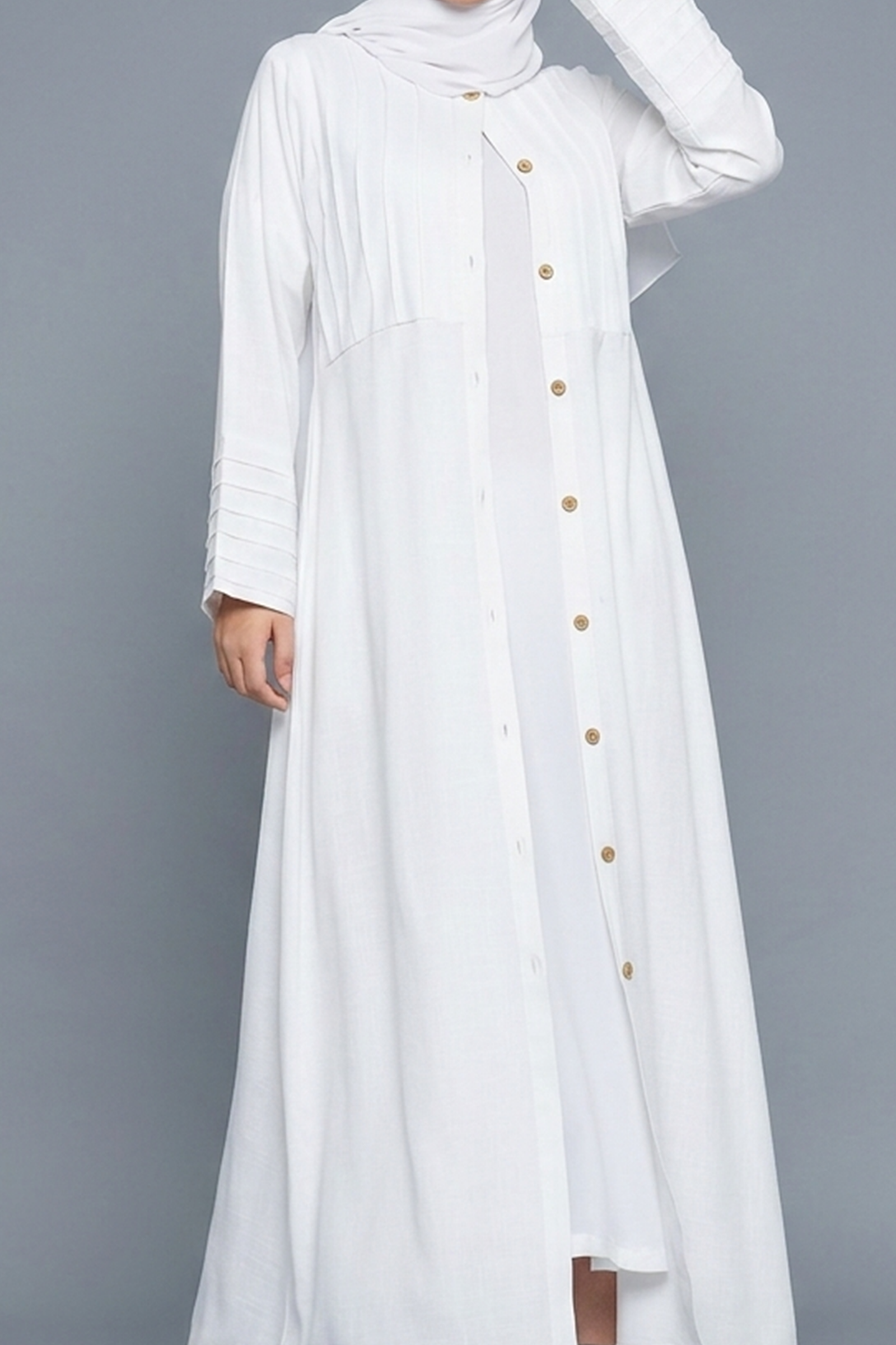 Ivory Pintuck Button-Down Abaya