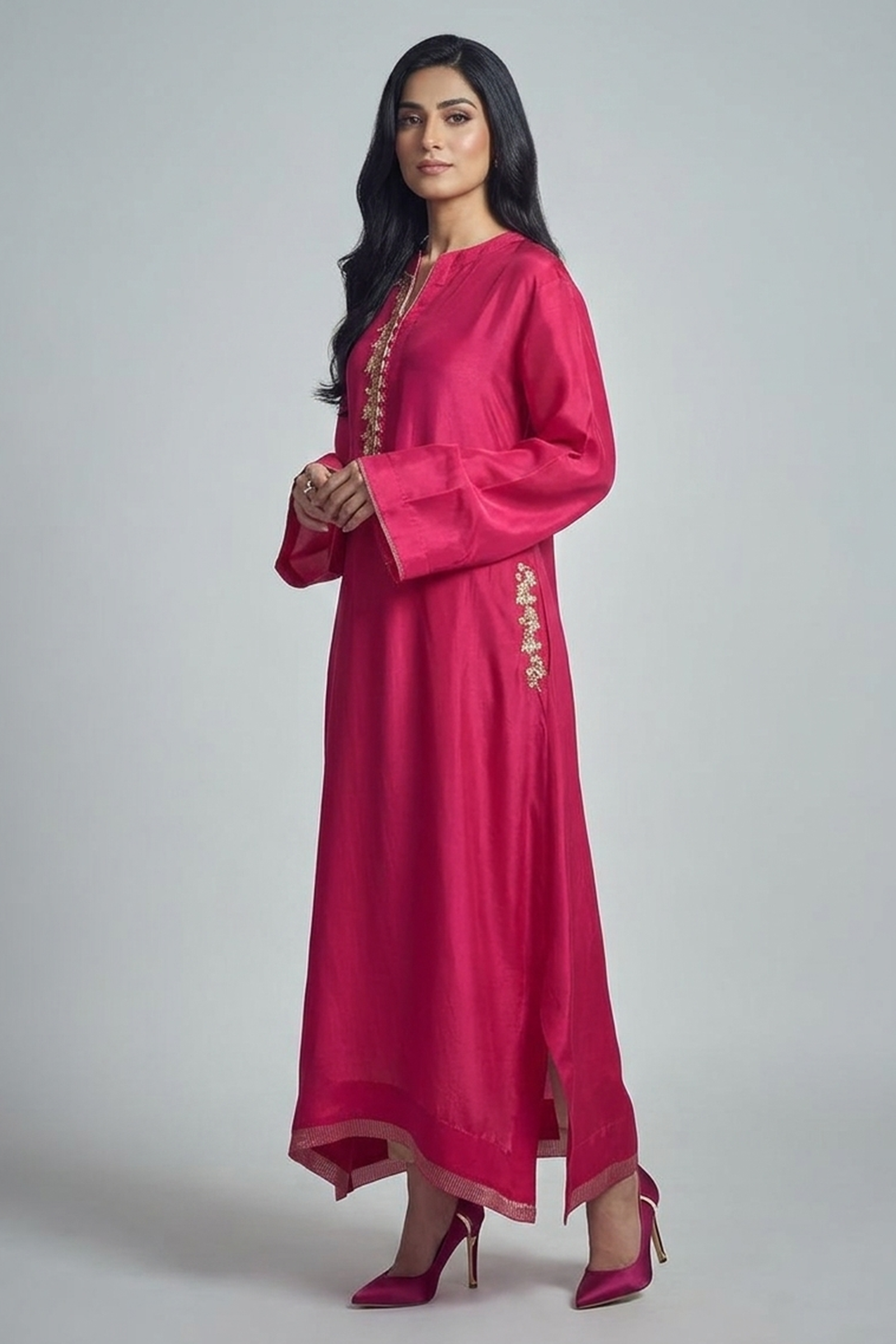 Magenta Silk Longline Tunic