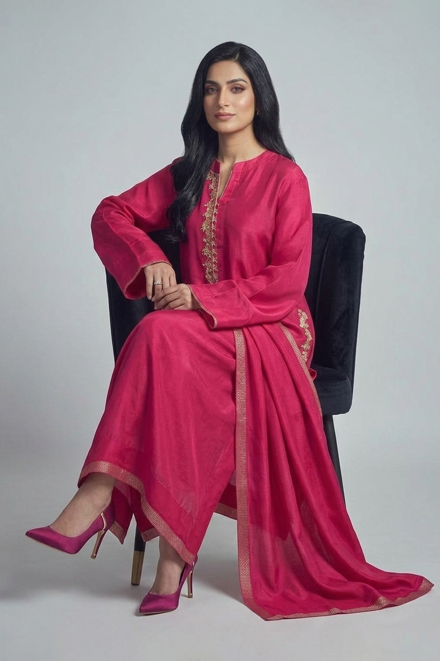 Magenta Silk Longline Tunic