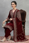 Maroon Velvet Tilla Embroidered Heirloom