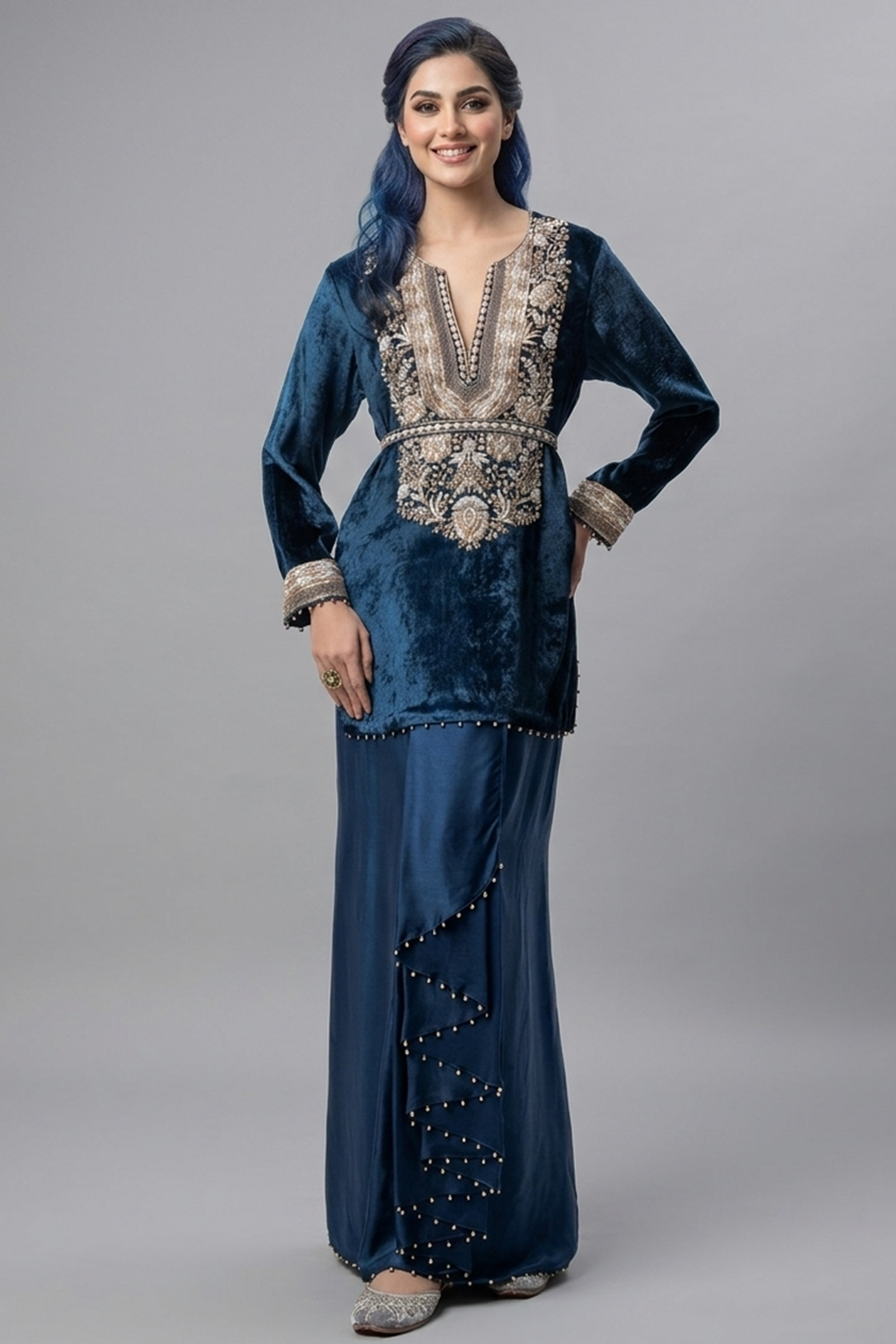 Midnight Teal Velvet Tunic