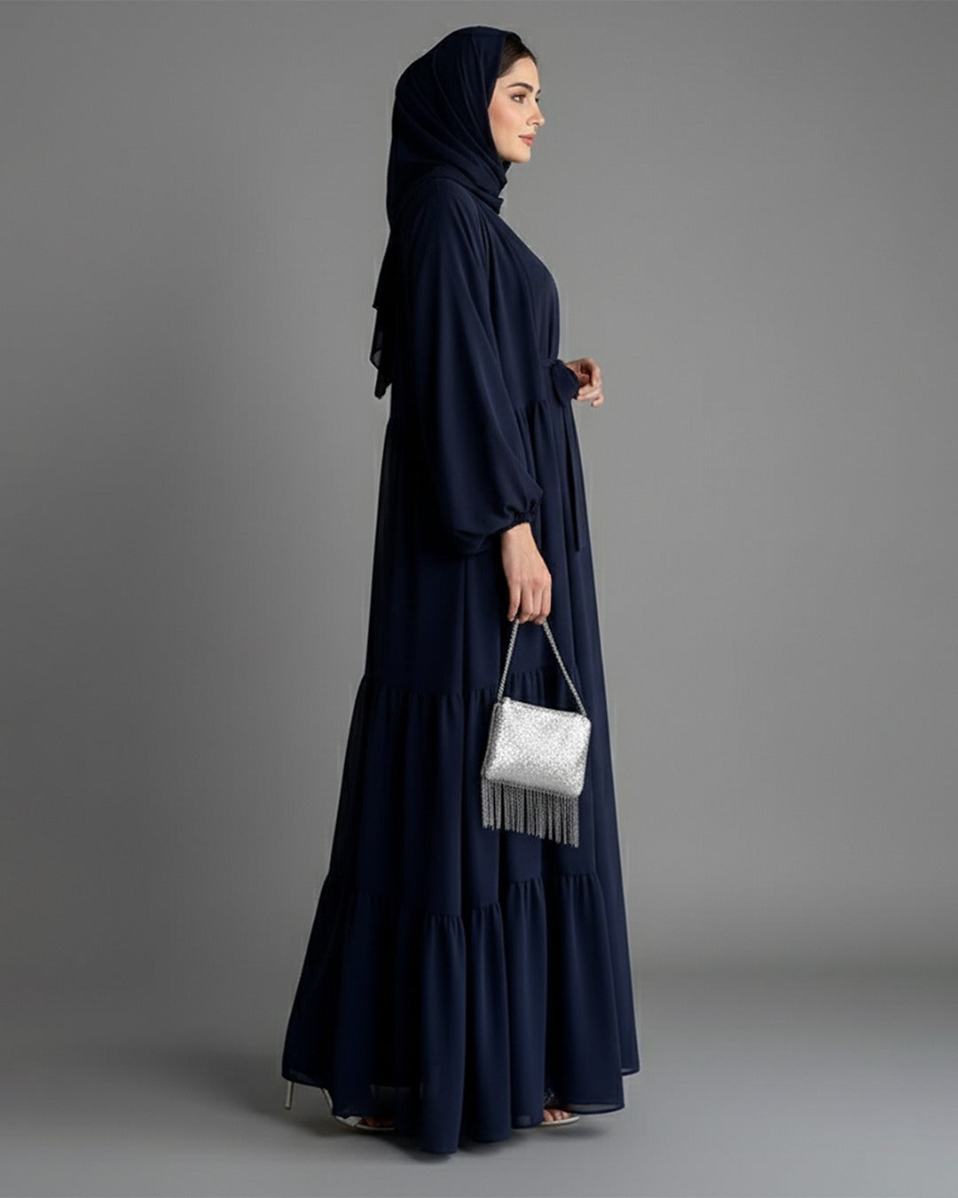 Midnight Tiered Chiffon Abaya