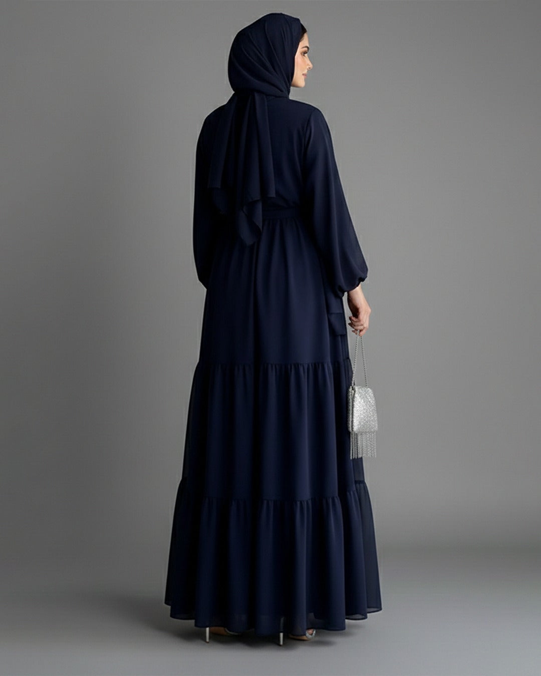 Midnight Tiered Chiffon Abaya