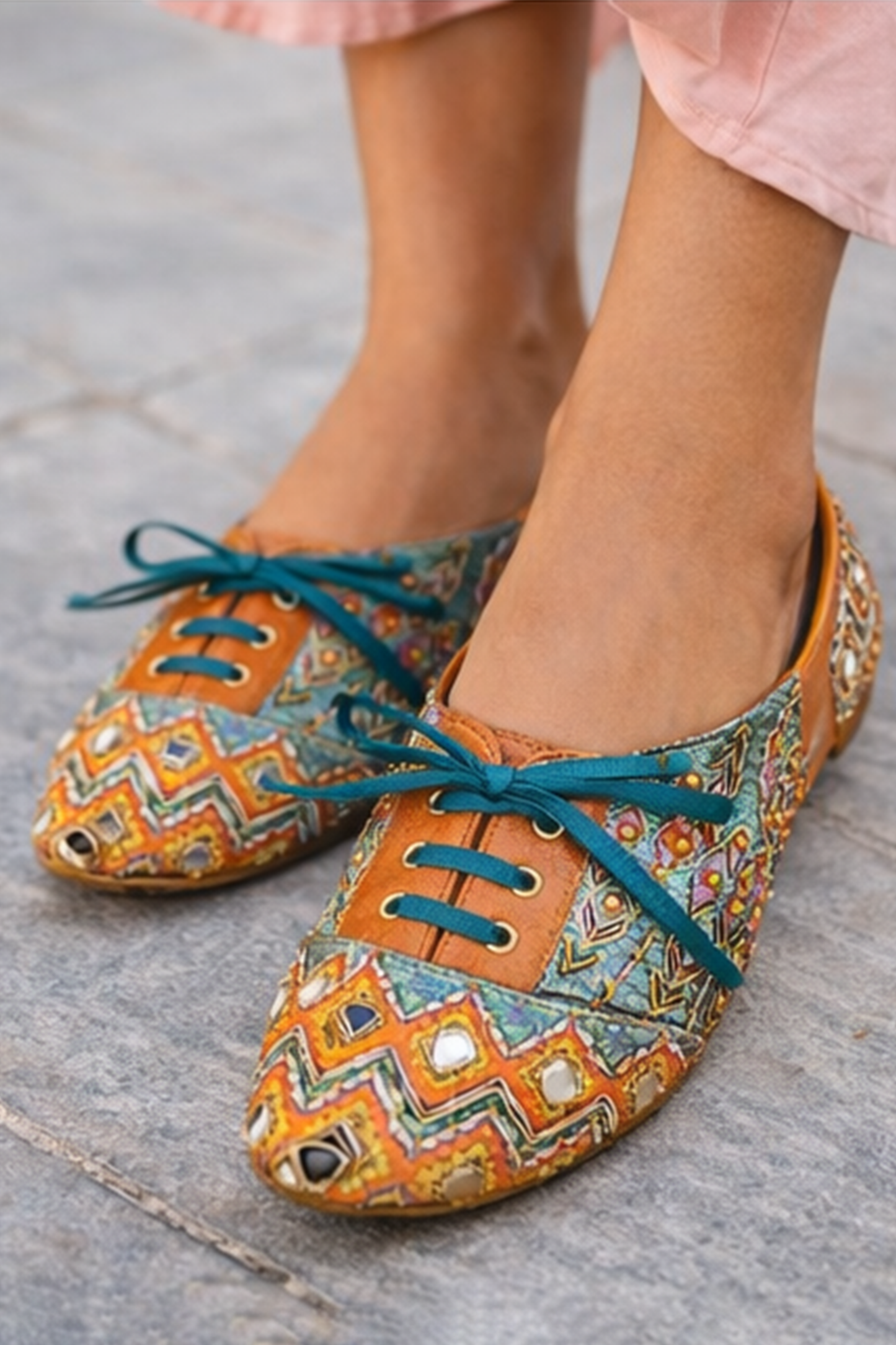 Mosaic Muse Embroidered Lace-Up Sneakers