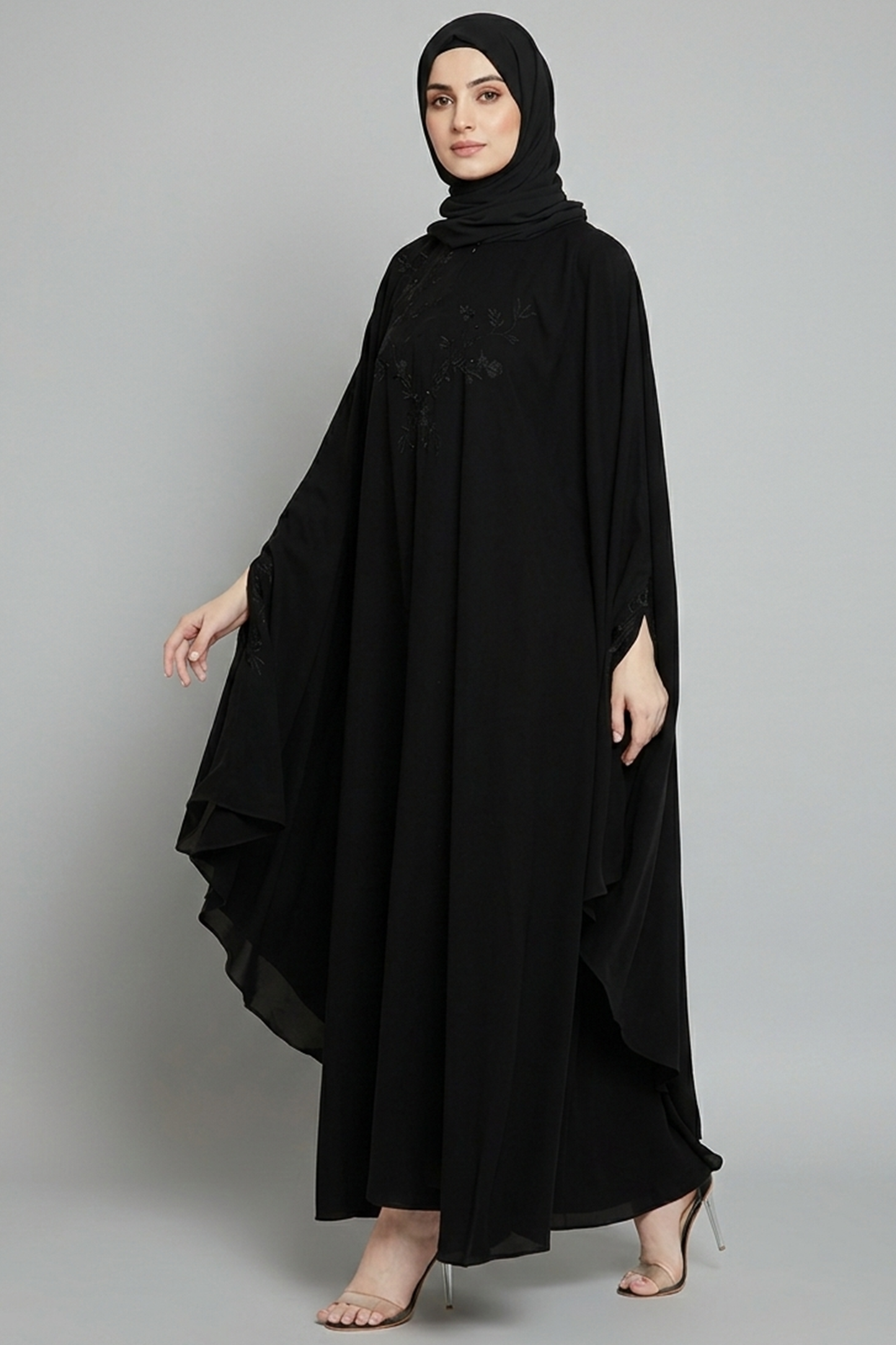 Noir Floral Butterfly Abaya