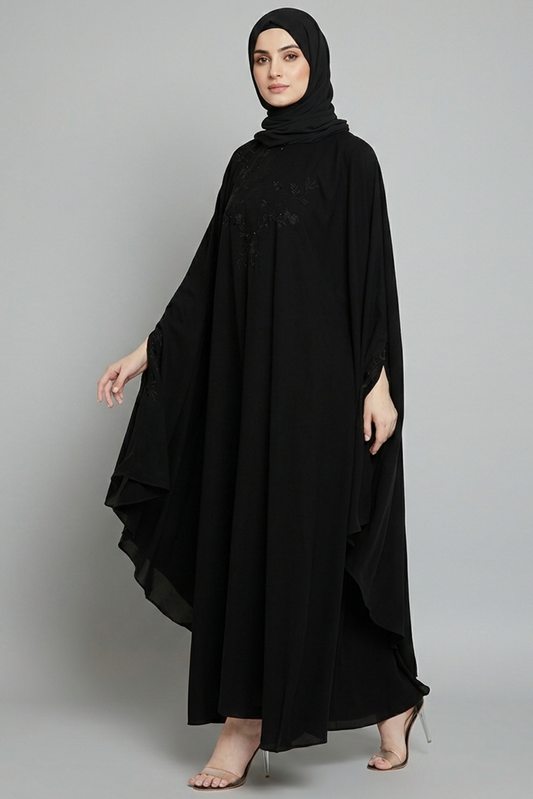 Noir Floral Butterfly Abaya