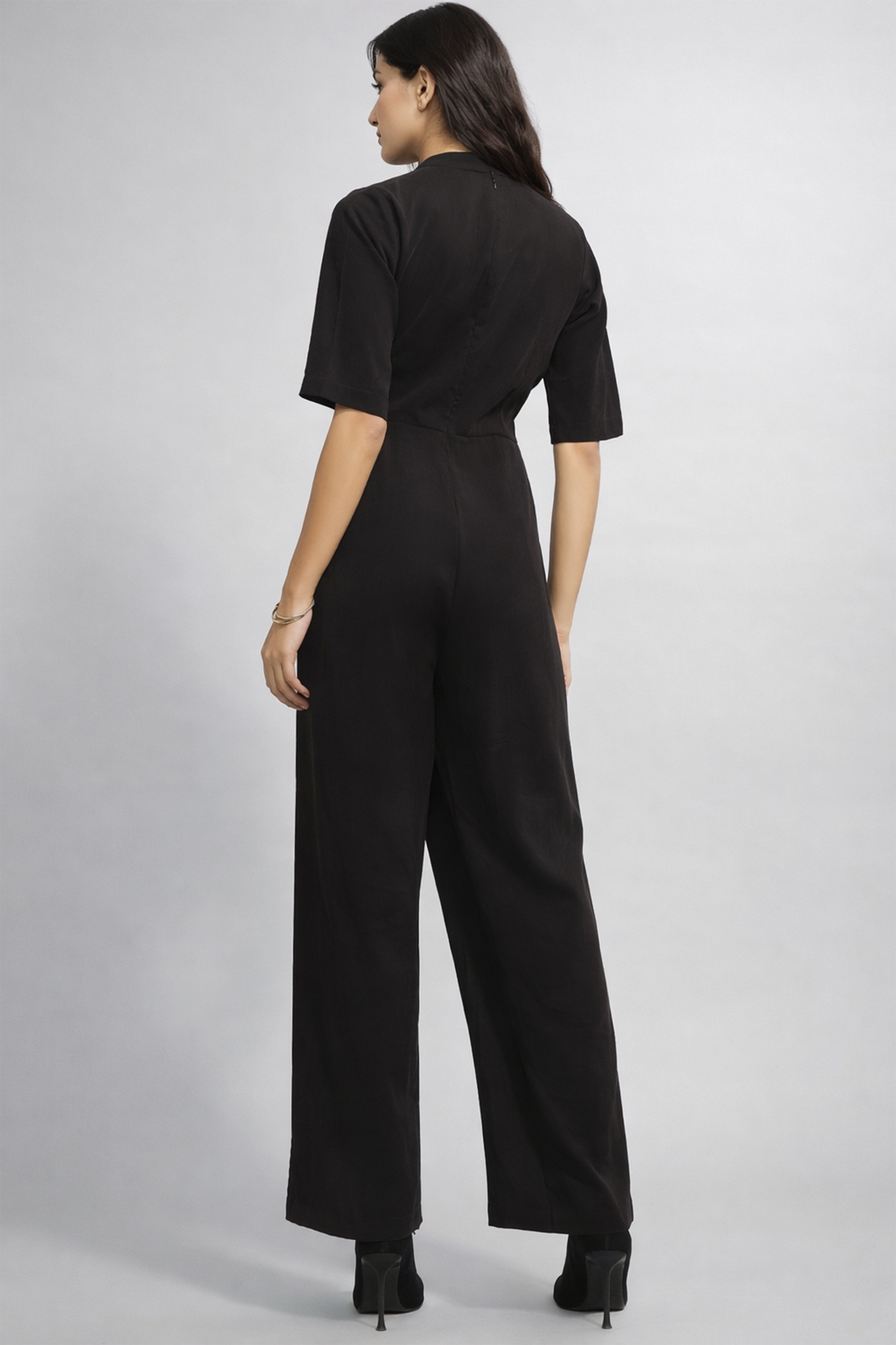 Noir Minimalist Wrap-Front Jumpsuit