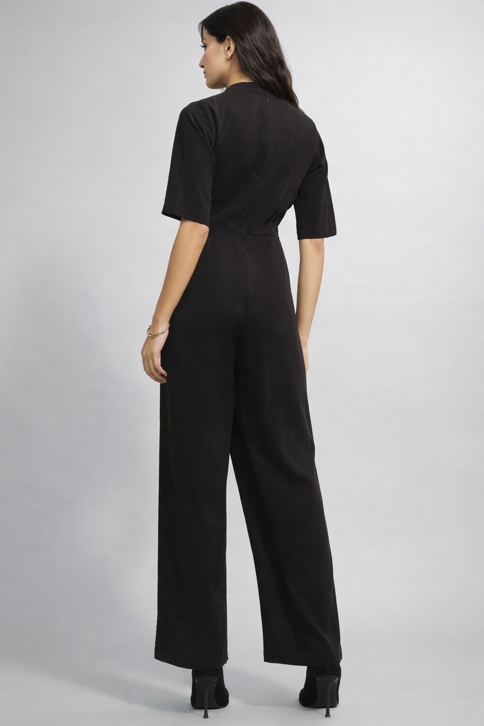 Noir Minimalist Wrap-Front Jumpsuit