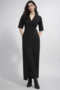 Noir Minimalist Wrap-Front Jumpsuit