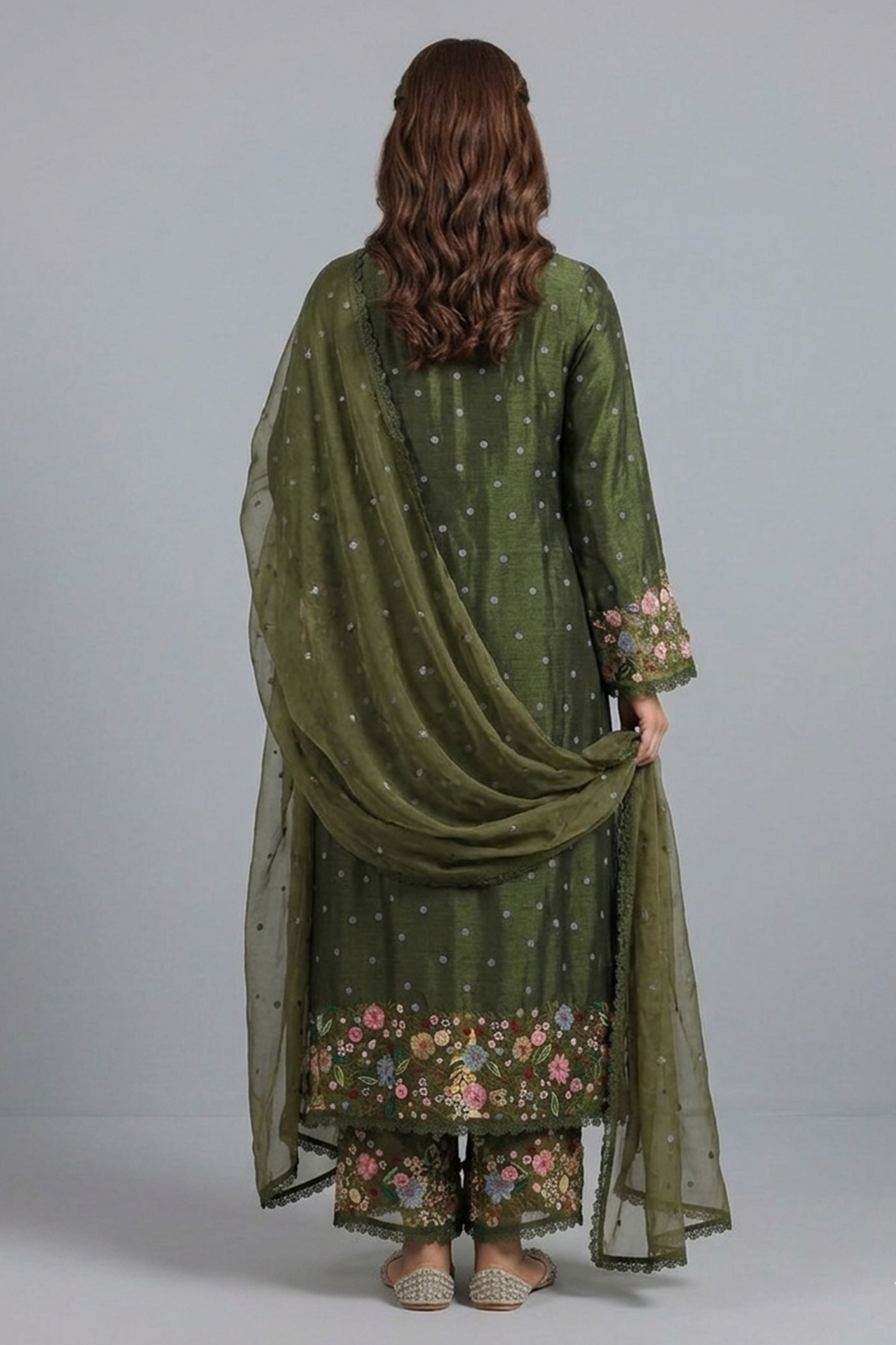 Olive Meadow Embroidered Silk