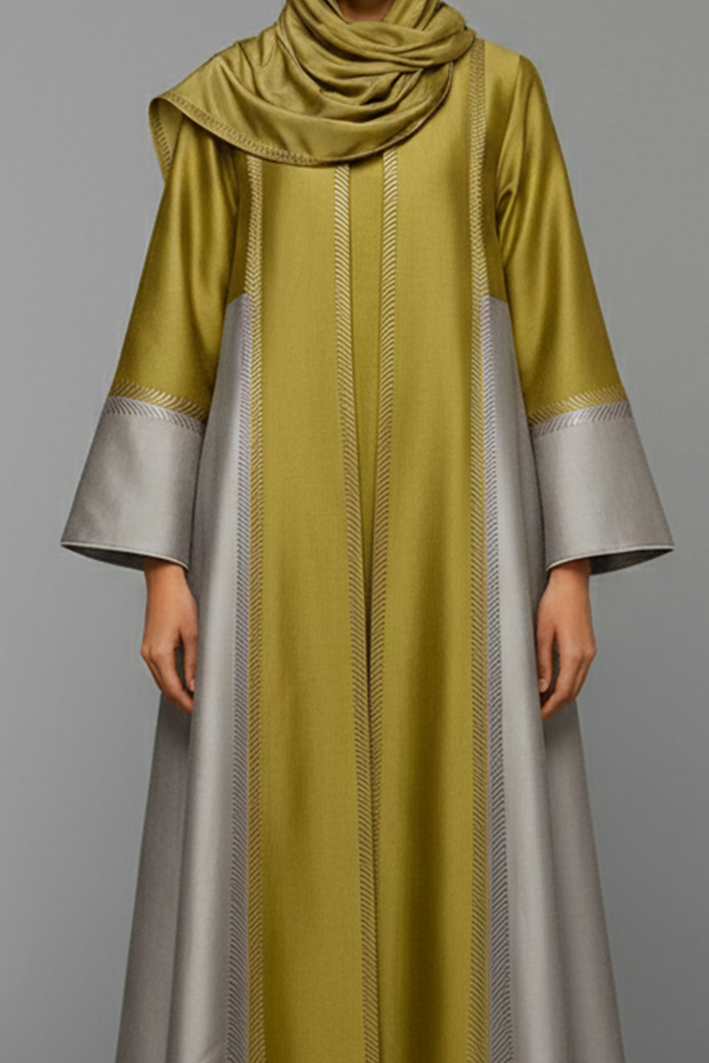 Olive & Silver Geometric Panel Abaya