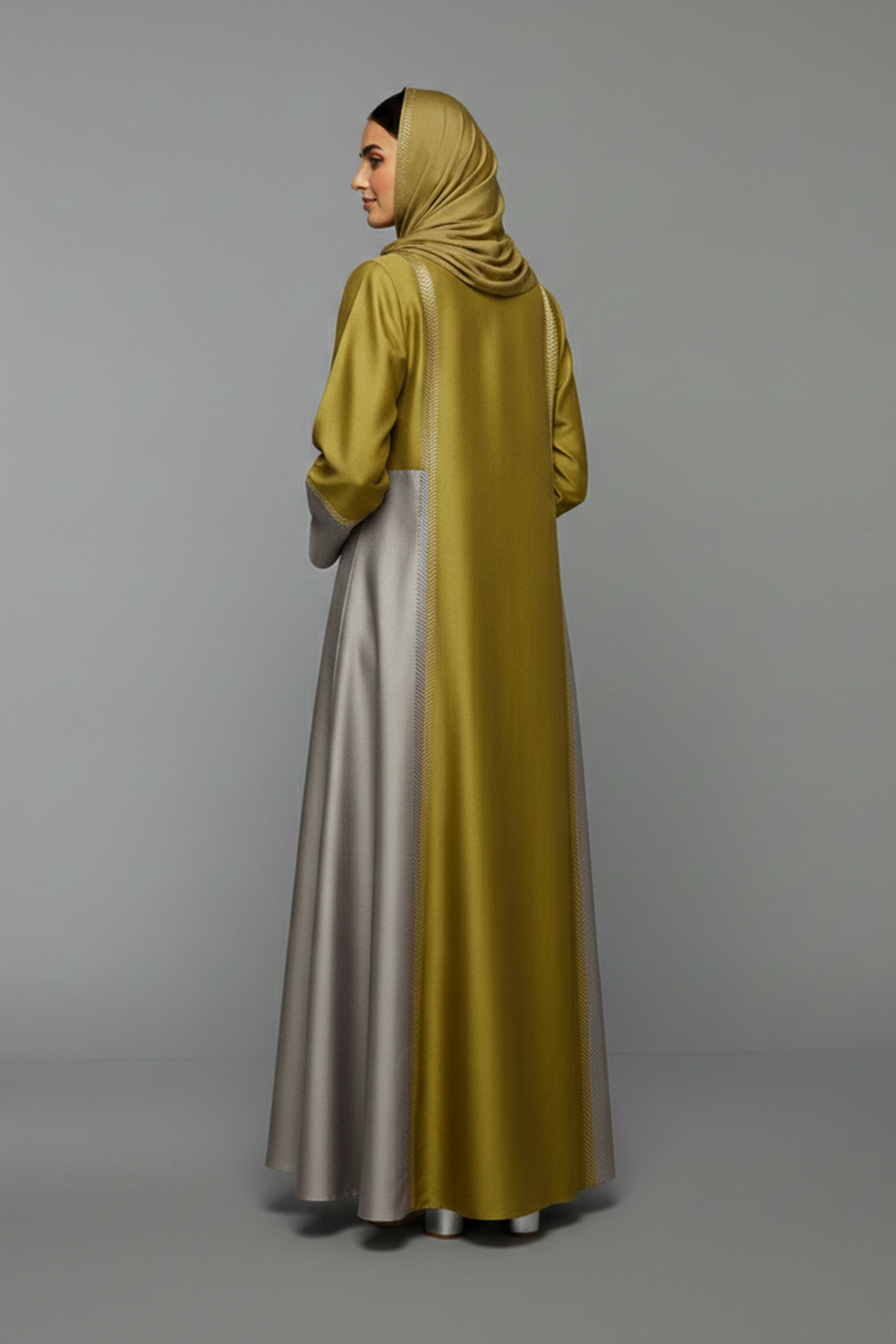 Olive & Silver Geometric Panel Abaya