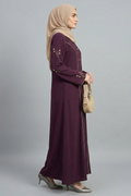 Plum & Gold Piping Button-Down Abaya
