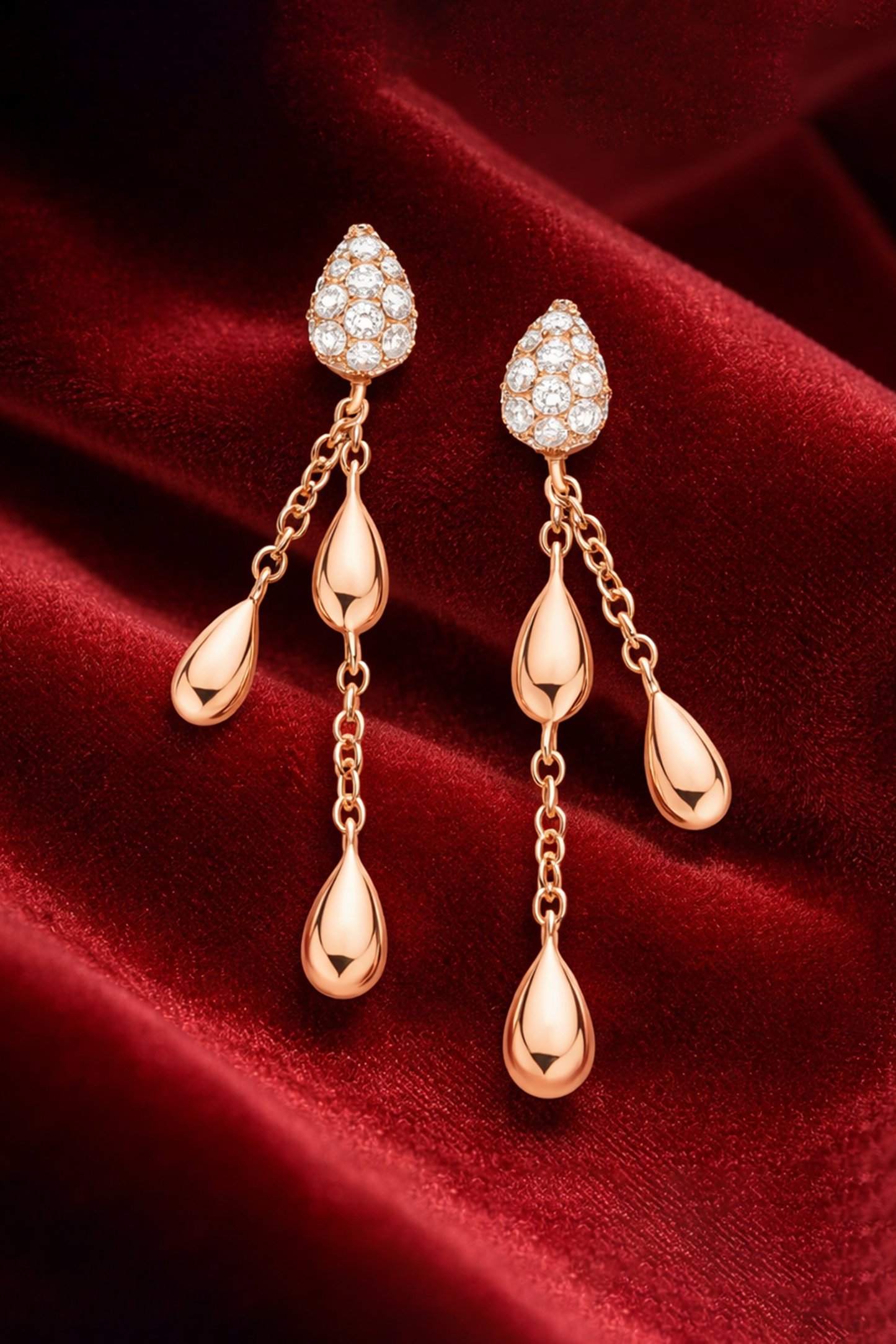 Rose Gold Diamond Teardrop Tassel Earrings