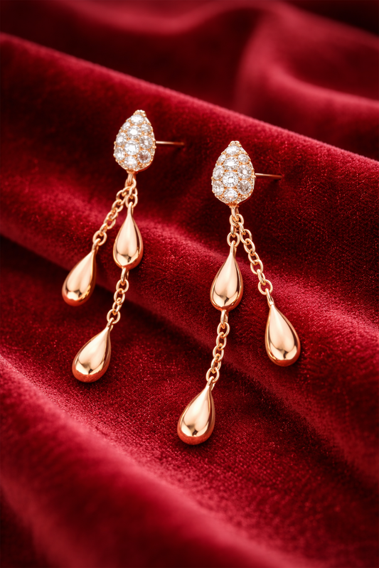 Rose Gold Diamond Teardrop Tassel Earrings