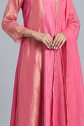 Rose Gold Panelled Silk Anarkali