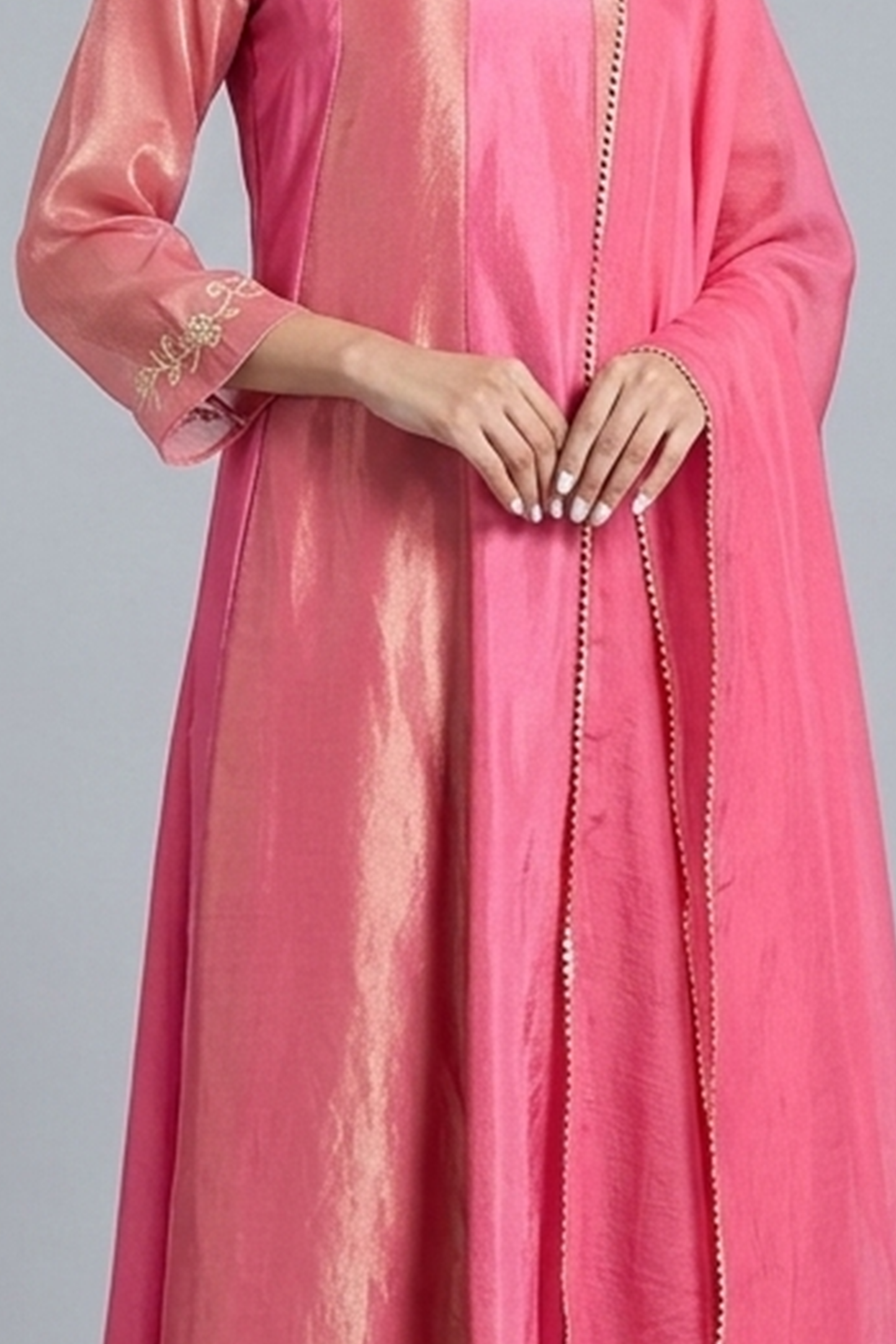 Rose Gold Panelled Silk Anarkali