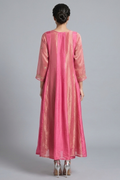 Rose Gold Panelled Silk Anarkali