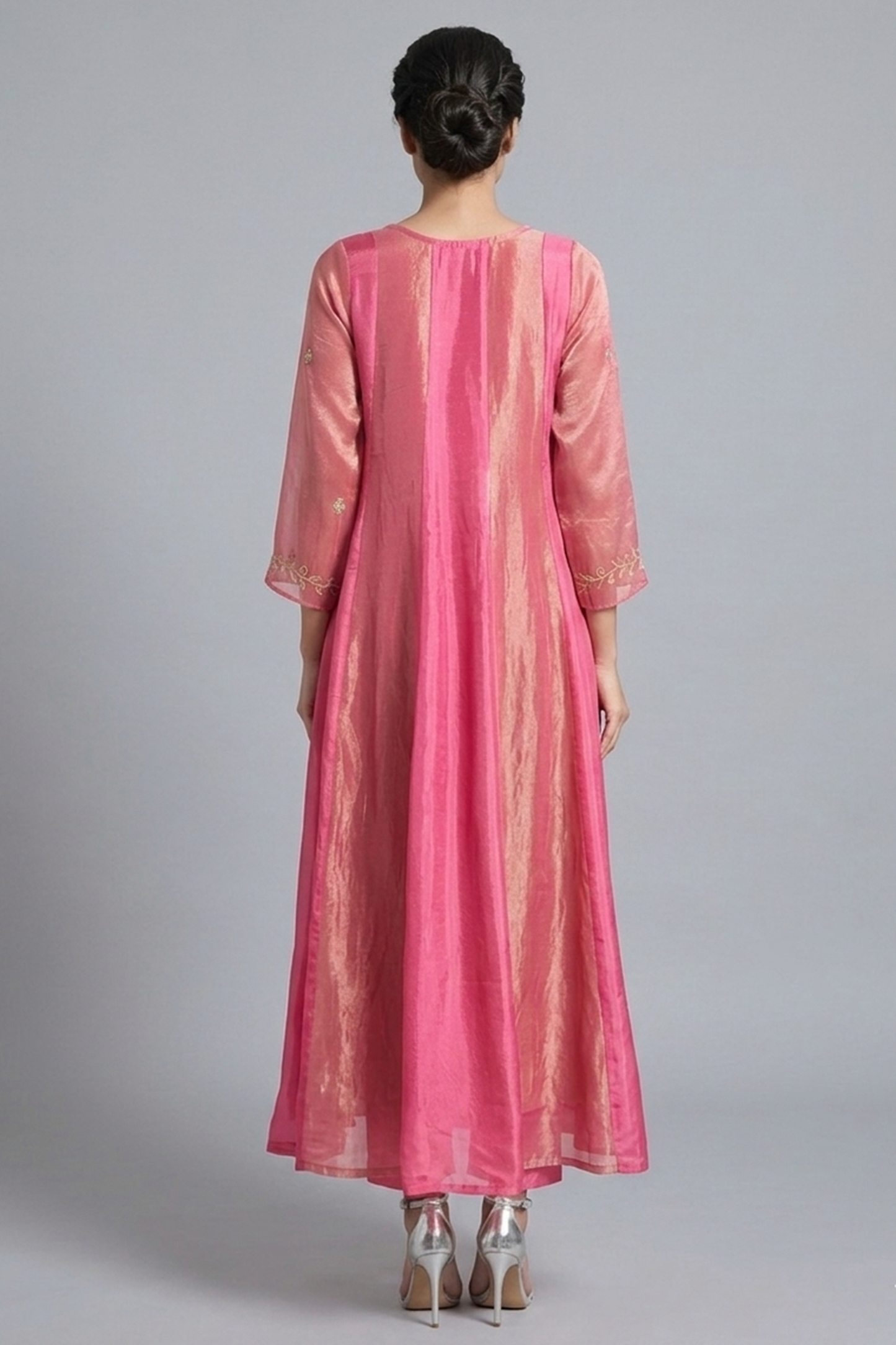 Rose Gold Panelled Silk Anarkali