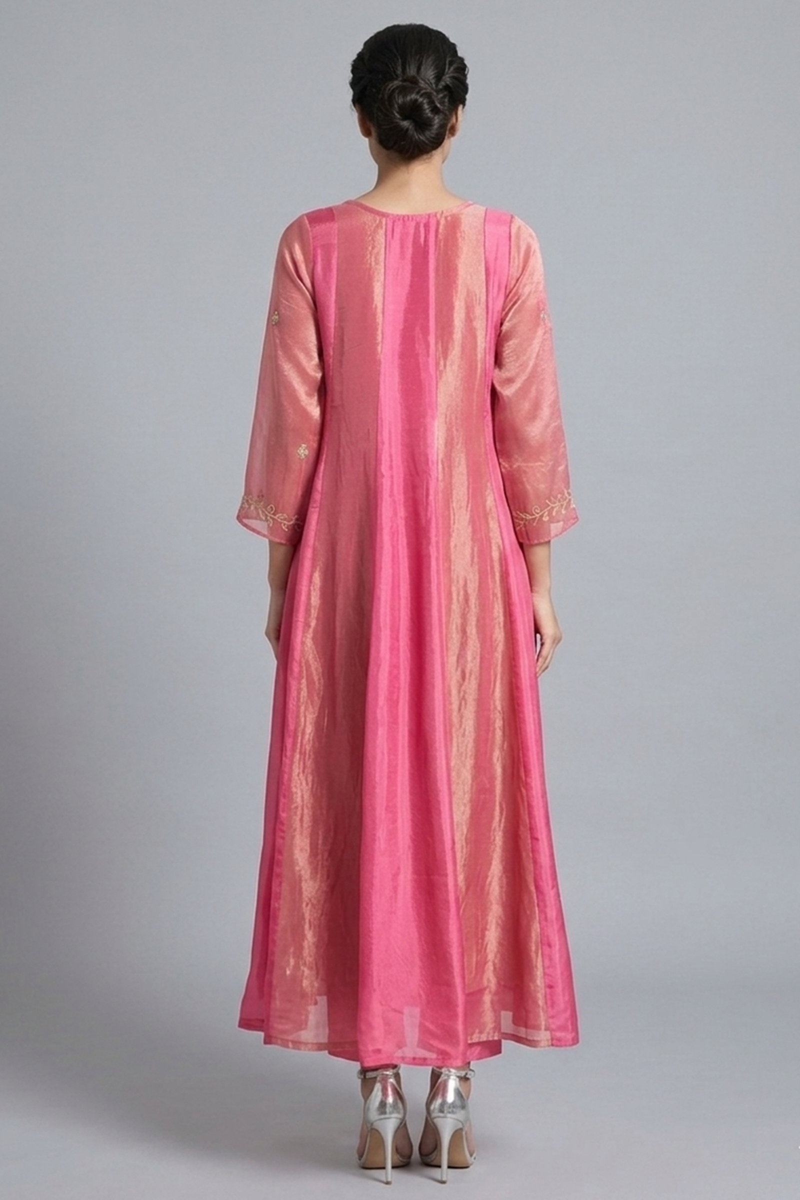 Rose Gold Panelled Silk Anarkali