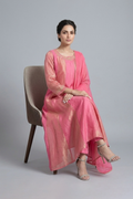 Rose Gold Panelled Silk Anarkali