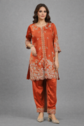 Rust Embroidered Silk Scalloped Ensemble