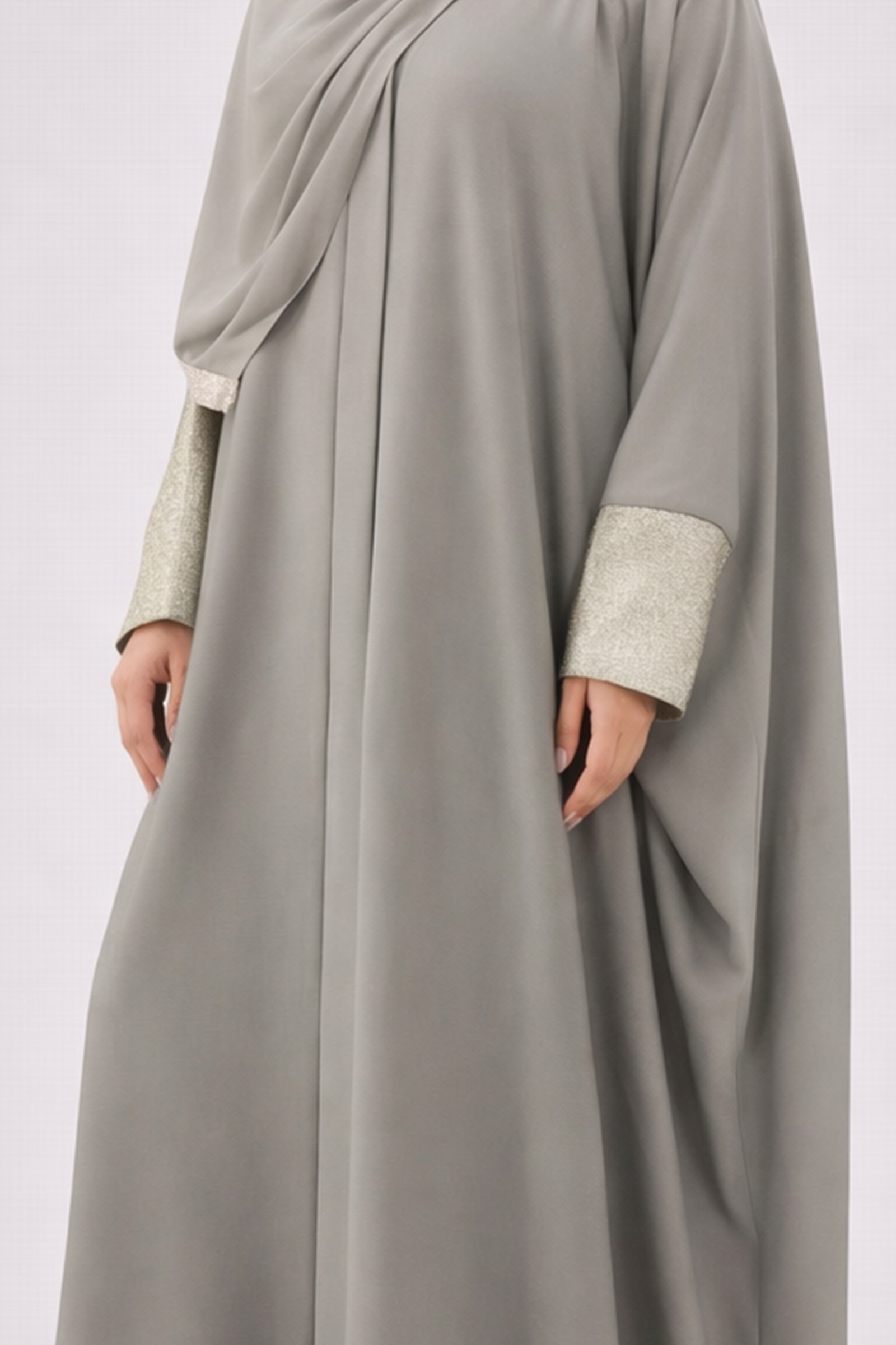 Sage Mist Shimmer-Cuff Abaya
