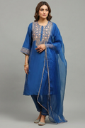 Sapphire Blue Embroidered Silk
