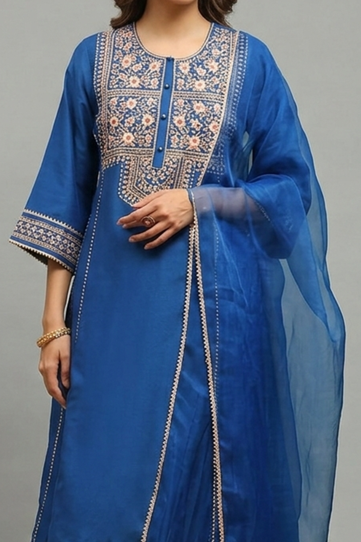 Sapphire Blue Embroidered Silk