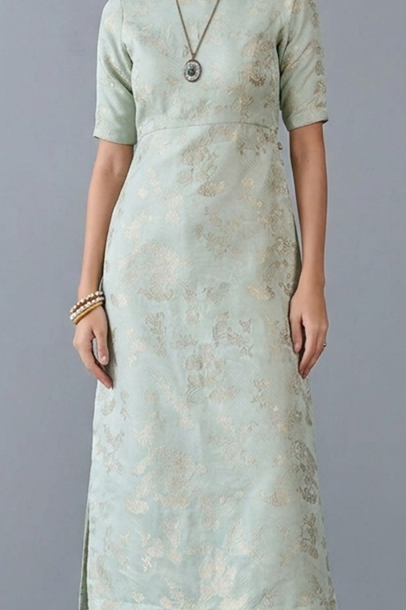 Seafoam Jacquard Silk Midi Column Dress